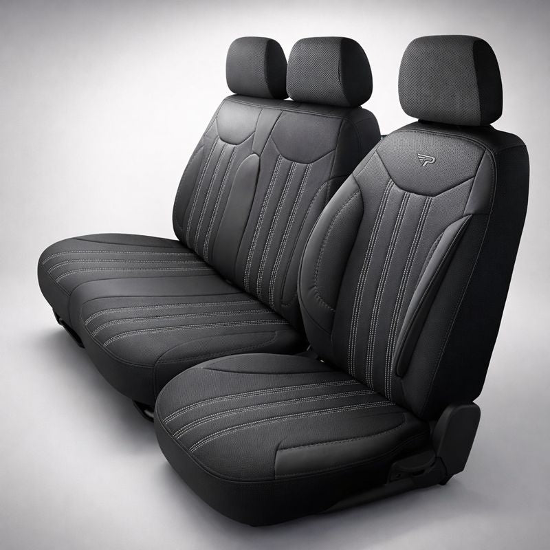 Sitzbezüge Renault Trafic  E-Tech electric 2022 - heute – Miami schwarz – perfekte Passform (Sitz/Bank-ohne geteilte Sitzfläche und Rückenlehne der Doppelsitzbank)