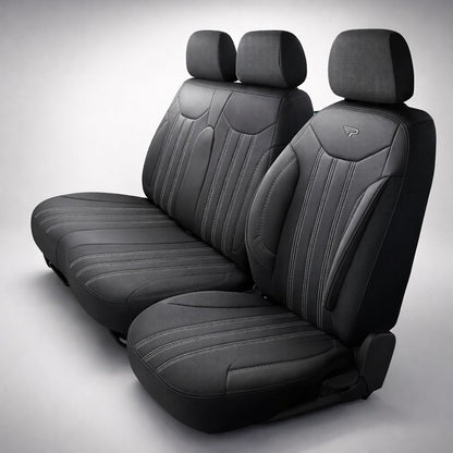 Sitzbezüge Renault Trafic  E-Tech electric 2022 - heute – Miami schwarz – perfekte Passform (Sitz/Bank-ohne geteilte Sitzfläche und Rückenlehne der Doppelsitzbank)