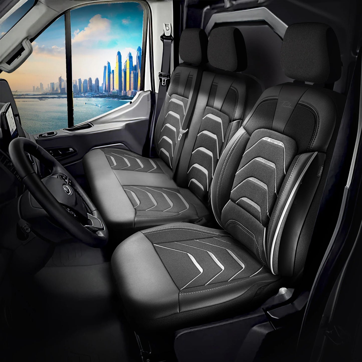 Stoelhoezen Volkswagen Transporter T6.1 2019 – 2024 – Bodrum zwart/grijs – perfecte pasvorm (Stoel/Bank)