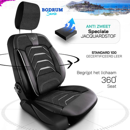 Bodrum stoelhoes, stoelhoezen voor Nissan NV300 2014 - 2021, Schwarz Grau, Jacquardstoff Lederoptik, Sitz/Bank - mit geteilte