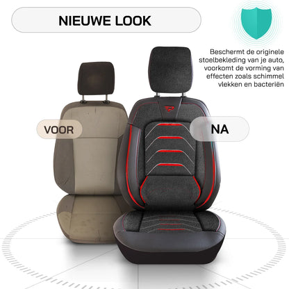 Bodrum stoelhoes, stoelhoezen voor Opel Movano Electric 2021 - heute, Schwarz Rot, Jacquardstoff Lederoptik, Sitz/Bank