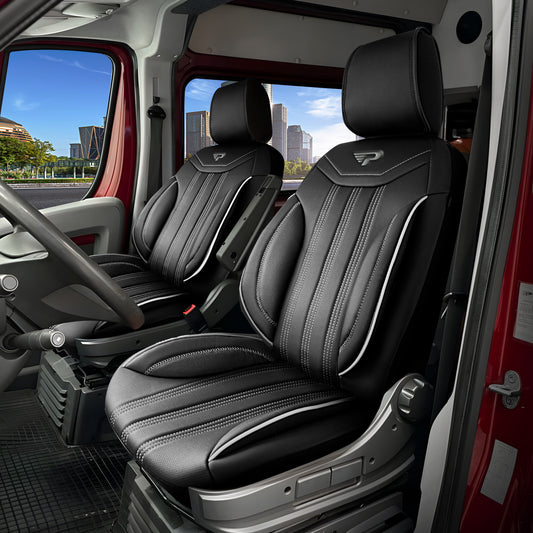 Sitzbezüge Ford E-Transit Custom 2023 - heute – Miami schwarz – perfekte Passform (Sitz/Sitz)