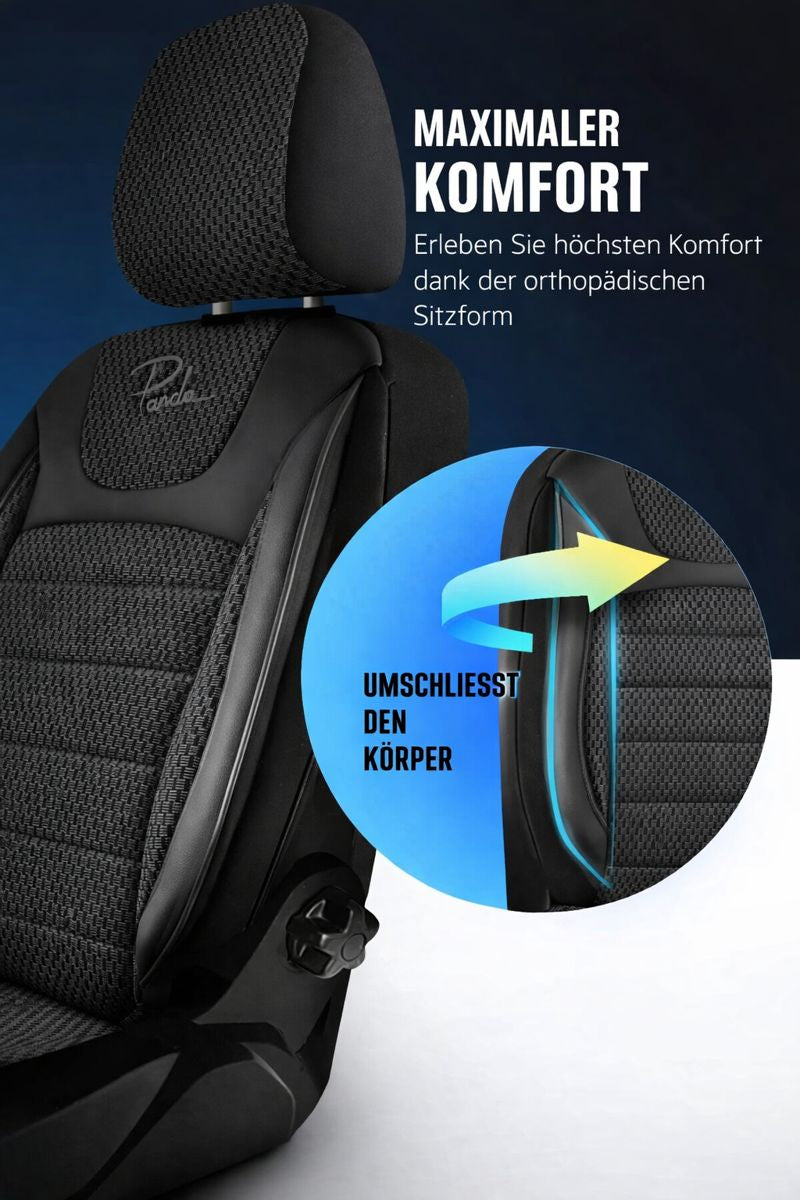 Sitzbezüge Ford E-Transit Custom 2023 - heute – Prestige schwarz – perfekte Passform (Sitz/Sitz)